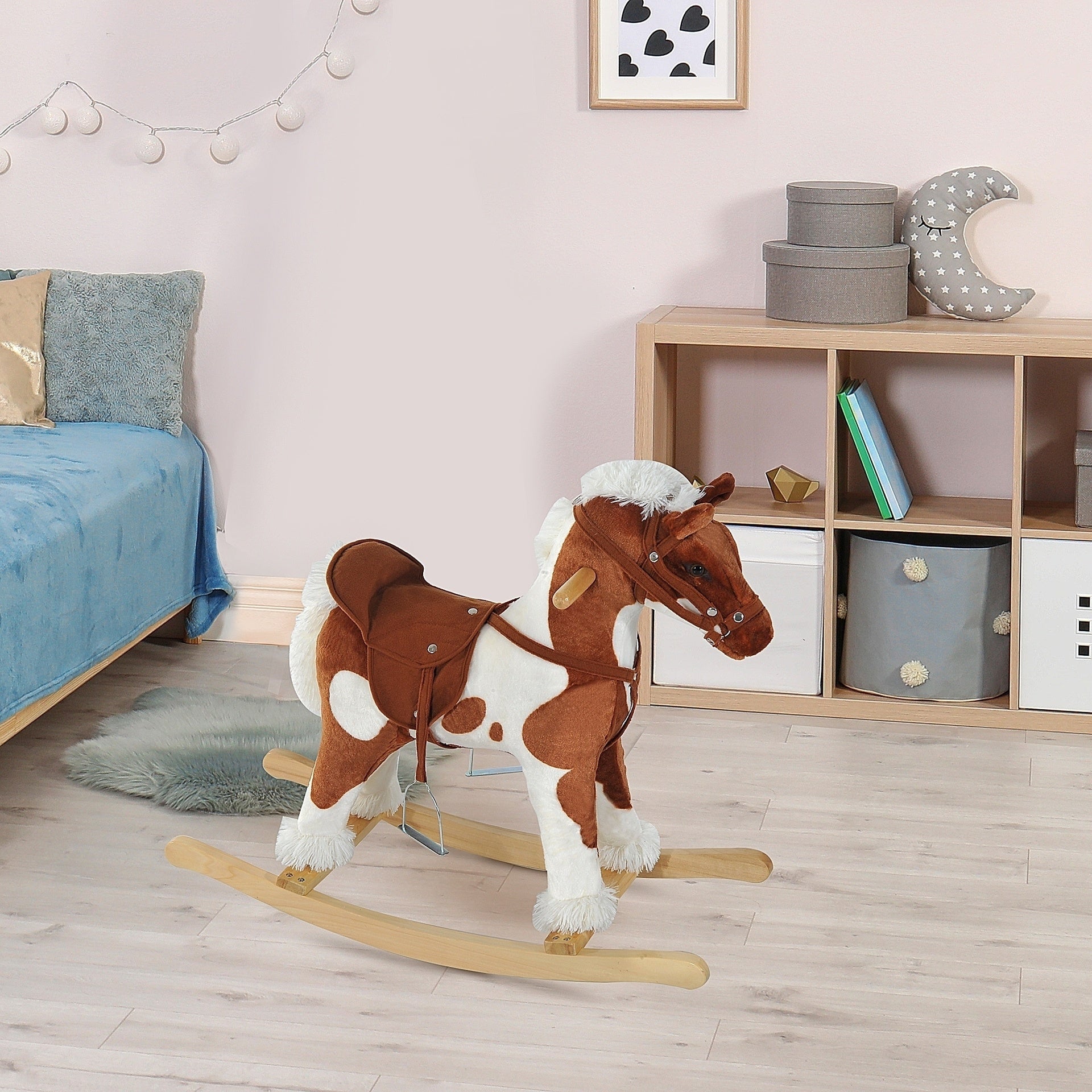Qaba Toddler Rocking Horse, Kids Plush Rocking Chair Toy with Nursery Rhyme Music Brown