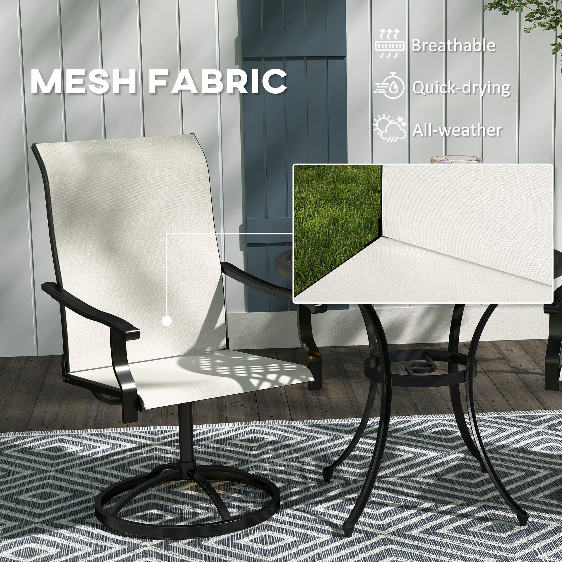 Outsunny Patio Swivel Chairs Set of 2, High Back Patio Dining Chairs with All-Weather Mesh for Backyard, Lawn, Garden, Cream
