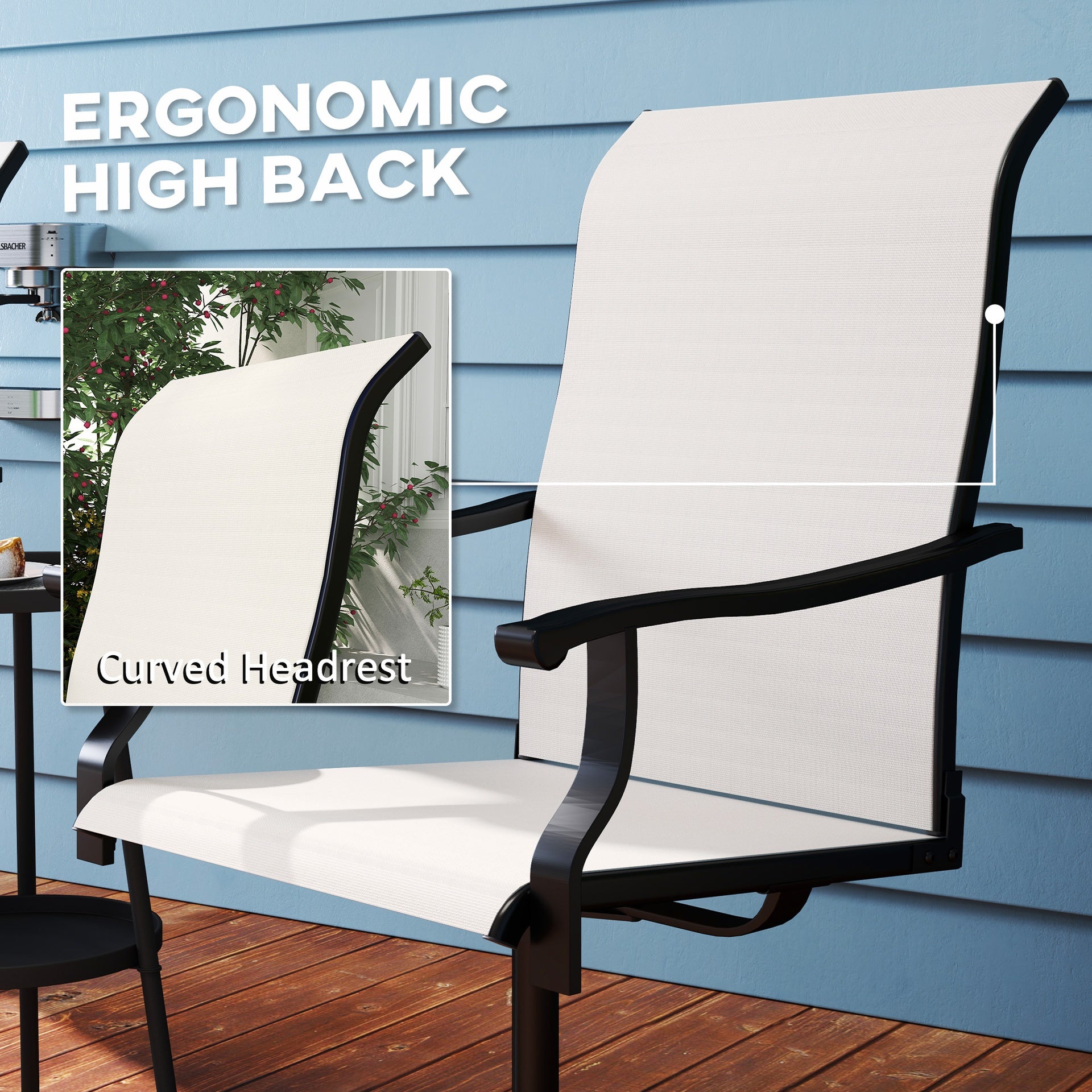 Outsunny Patio Swivel Chairs Set of 2, High Back Patio Dining Chairs with All-Weather Mesh for Backyard, Lawn, Garden, Cream