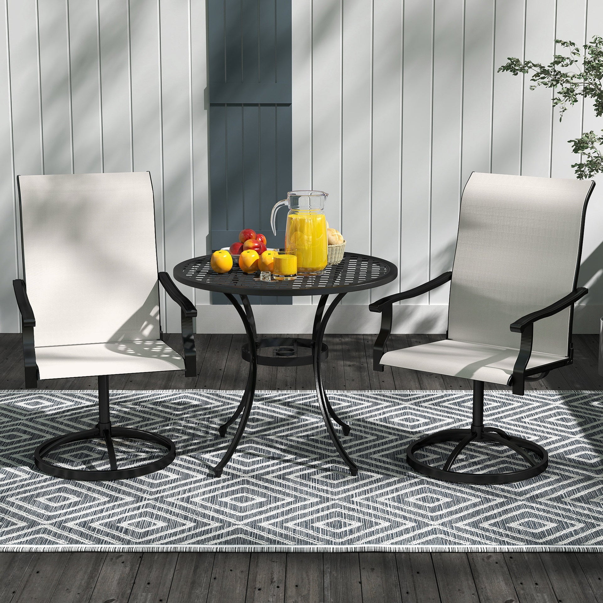 Outsunny Patio Swivel Chairs Set of 2, High Back Patio Dining Chairs with All-Weather Mesh for Backyard, Lawn, Garden, Cream