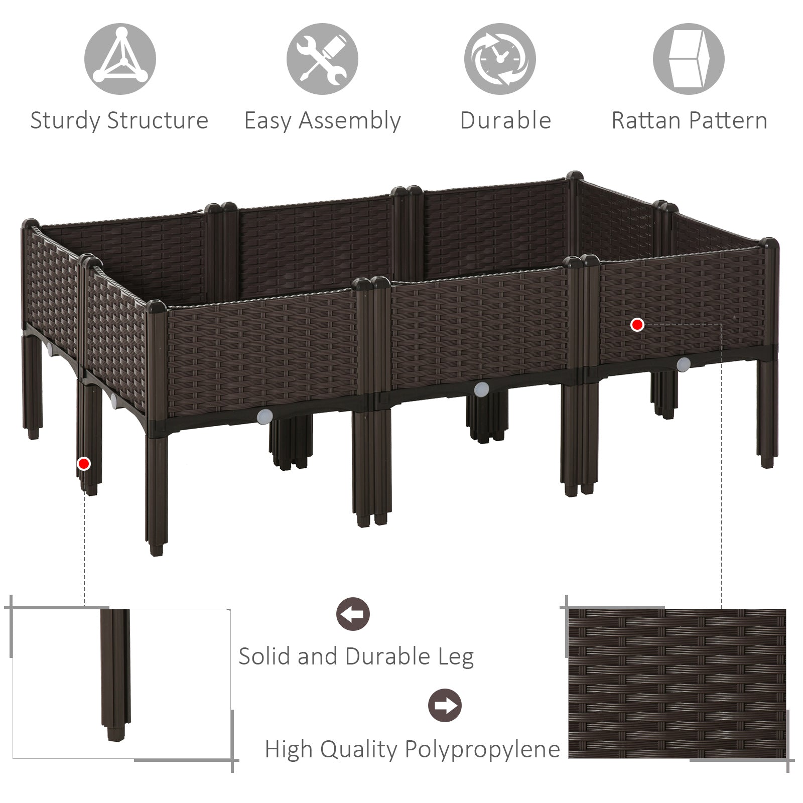 Outsunny 6 Piece Raised Garden Bed with Legs, Planter Box Raised Bed to Grow Flowers, Herbs & Vegetables, Brown