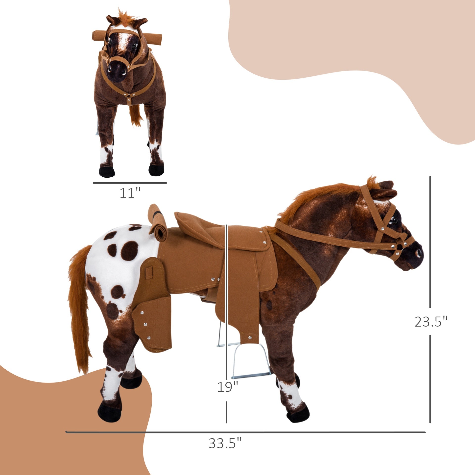 Qaba Sound-Making Ride On Horse for Toddlers 3-5, with Neighing and Galloping Sound, Stuffed Animal Horse Toy for Kids with Padding, Soft Feel, Brown