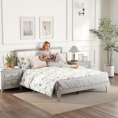 HOMCOM Queen Bed Frame with Headboard Queen Platform Bed Frame with Wooden Slats No Box Spring Needed Easy Assembly Gray