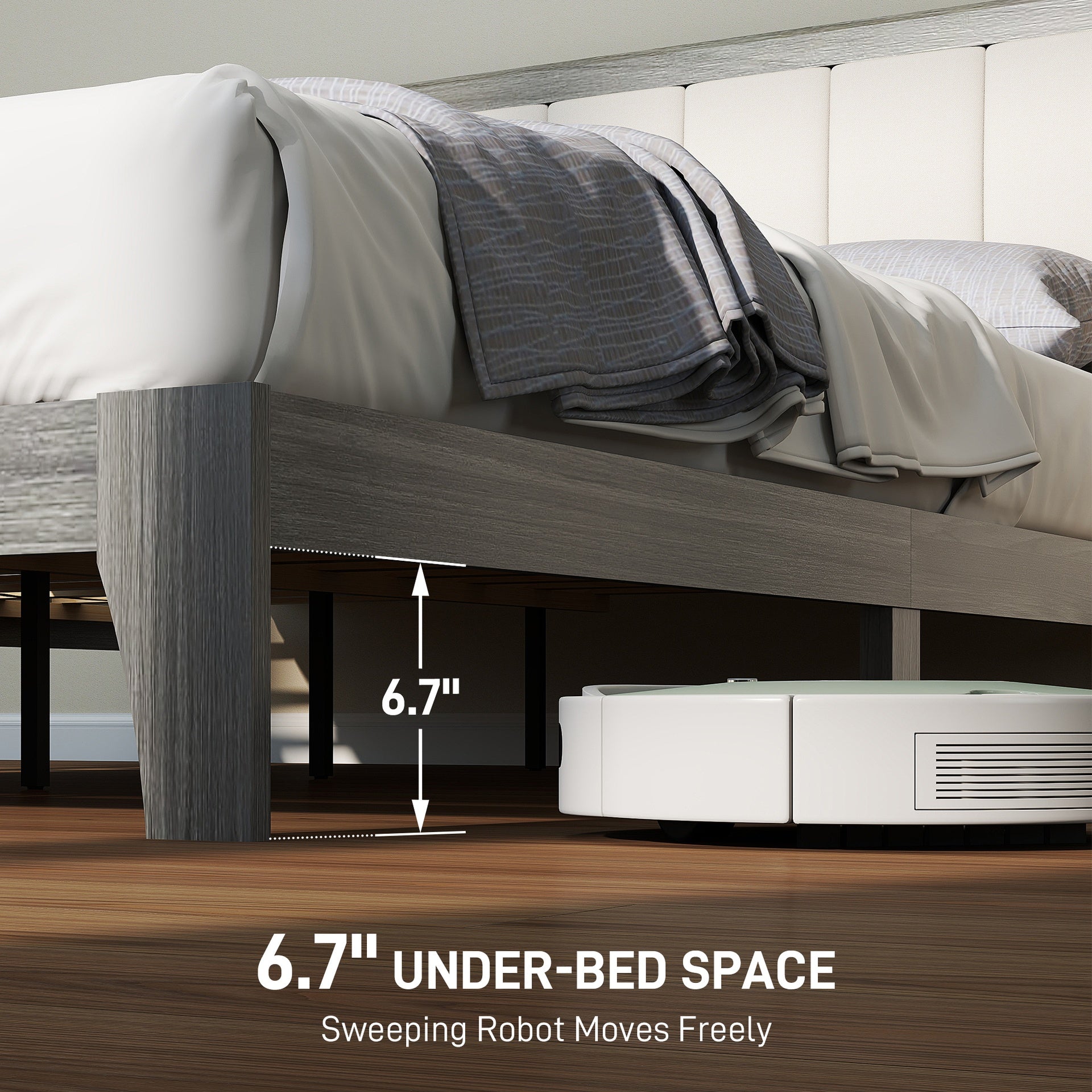 HOMCOM Queen Bed Frame with Headboard Queen Platform Bed Frame with Wooden Slats No Box Spring Needed Easy Assembly Gray