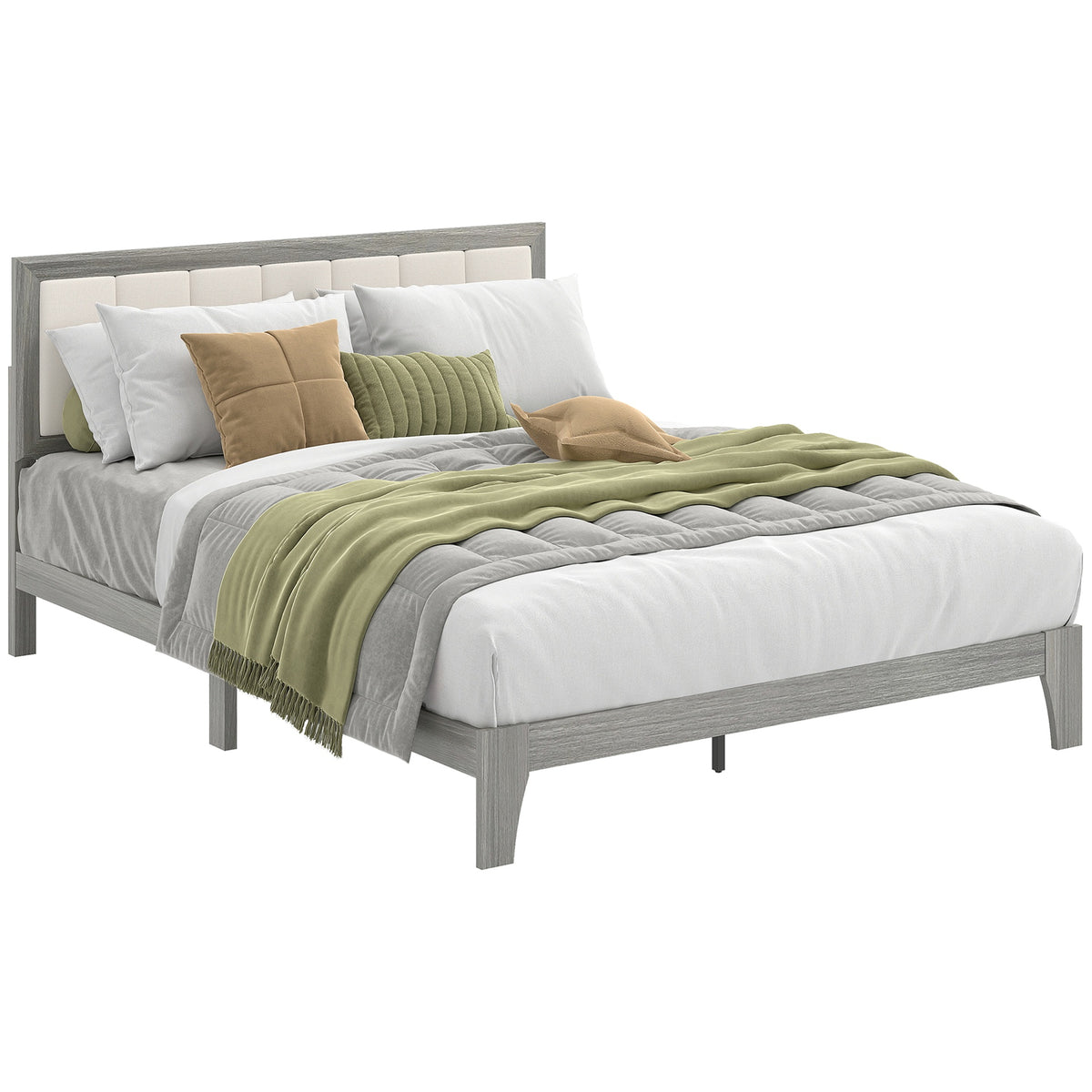HOMCOM Queen Bed Frame with Headboard Queen Platform Bed Frame with Wooden Slats No Box Spring Needed Easy Assembly Gray