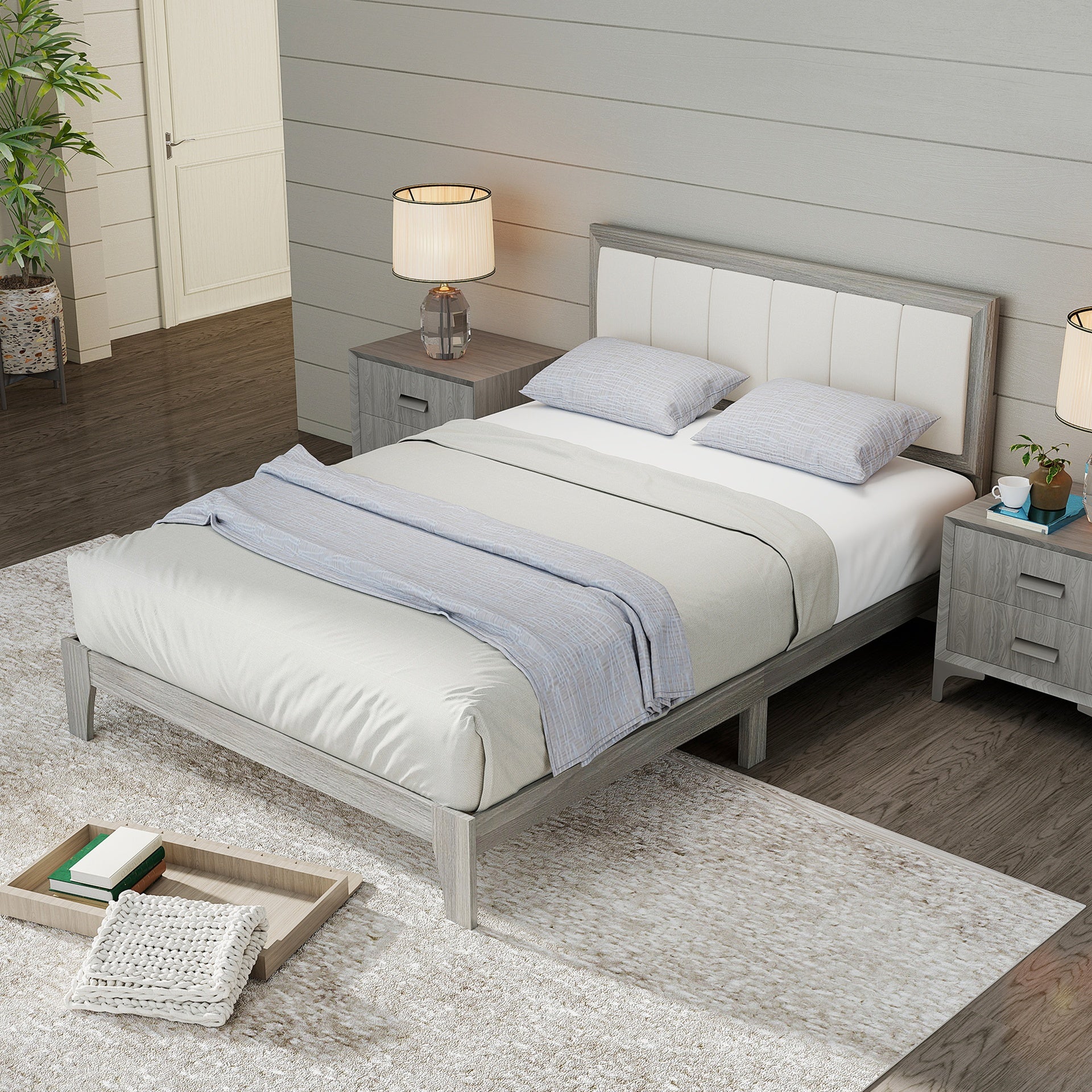 HOMCOM Full Bed Frame with Headboard Full Size Platform Bed Frame with Wooden Slats No Box Spring Needed Easy Assembly Gray