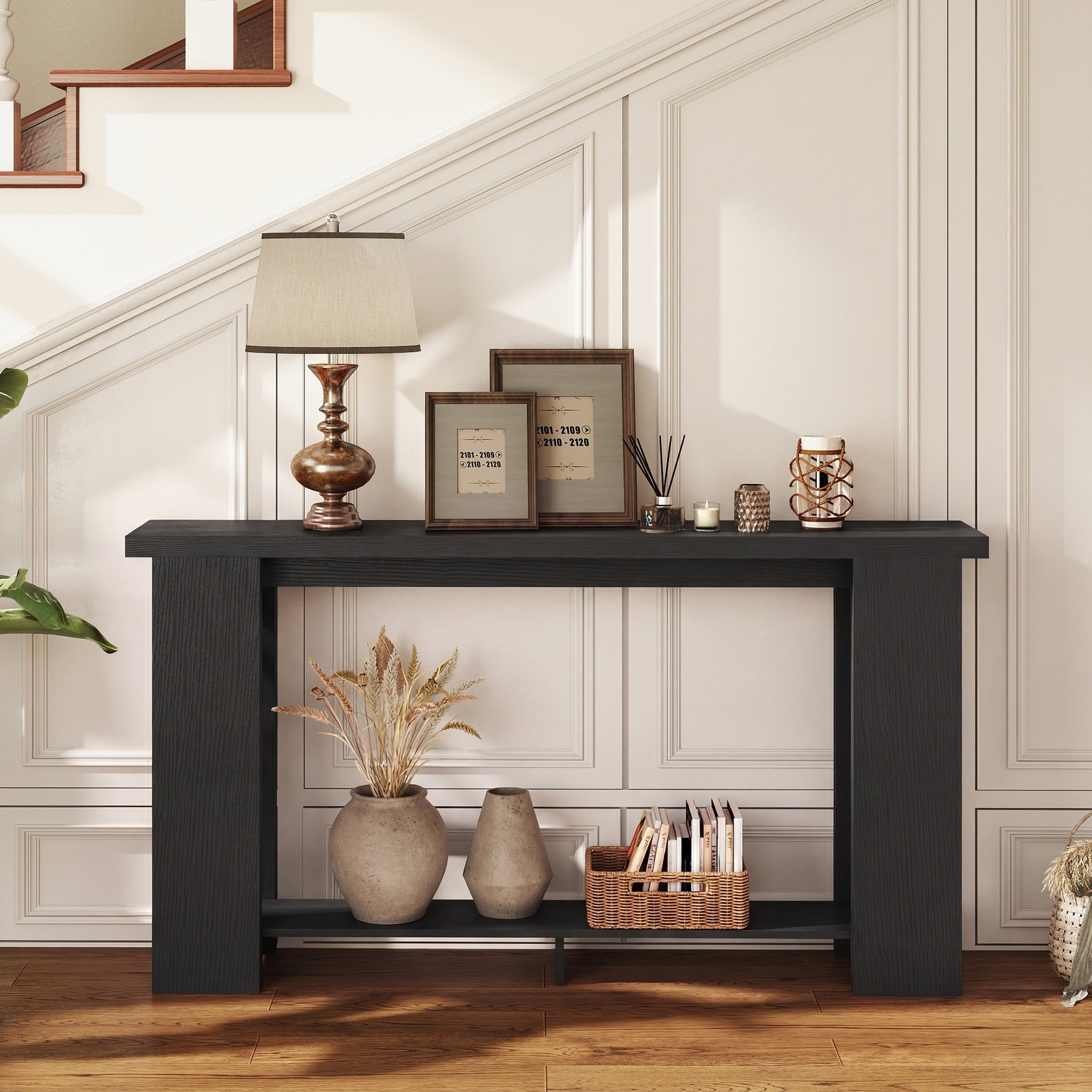 HOMCOM Farmhouse Console Table, 63" Narrow Entryway Table with Thickened Tabletop for Living Room, Hallway, Distressed Black