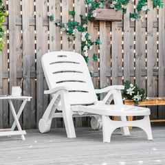Outsunny Outdoor Chaise Lounge Chair on Wheels, Waterproof, Quick Assembly, Folding, 5 Level Adjustable Backrest for Pool, White