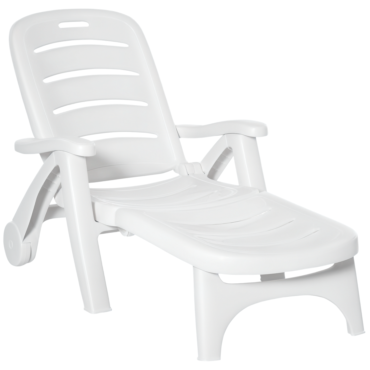 Outsunny Outdoor Chaise Lounge Chair on Wheels, Waterproof, Quick Assembly, Folding, 5 Level Adjustable Backrest for Pool, White
