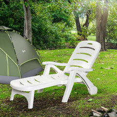 Outsunny Outdoor Chaise Lounge Chair on Wheels, Waterproof, Quick Assembly, Folding, 5 Level Adjustable Backrest for Pool, White