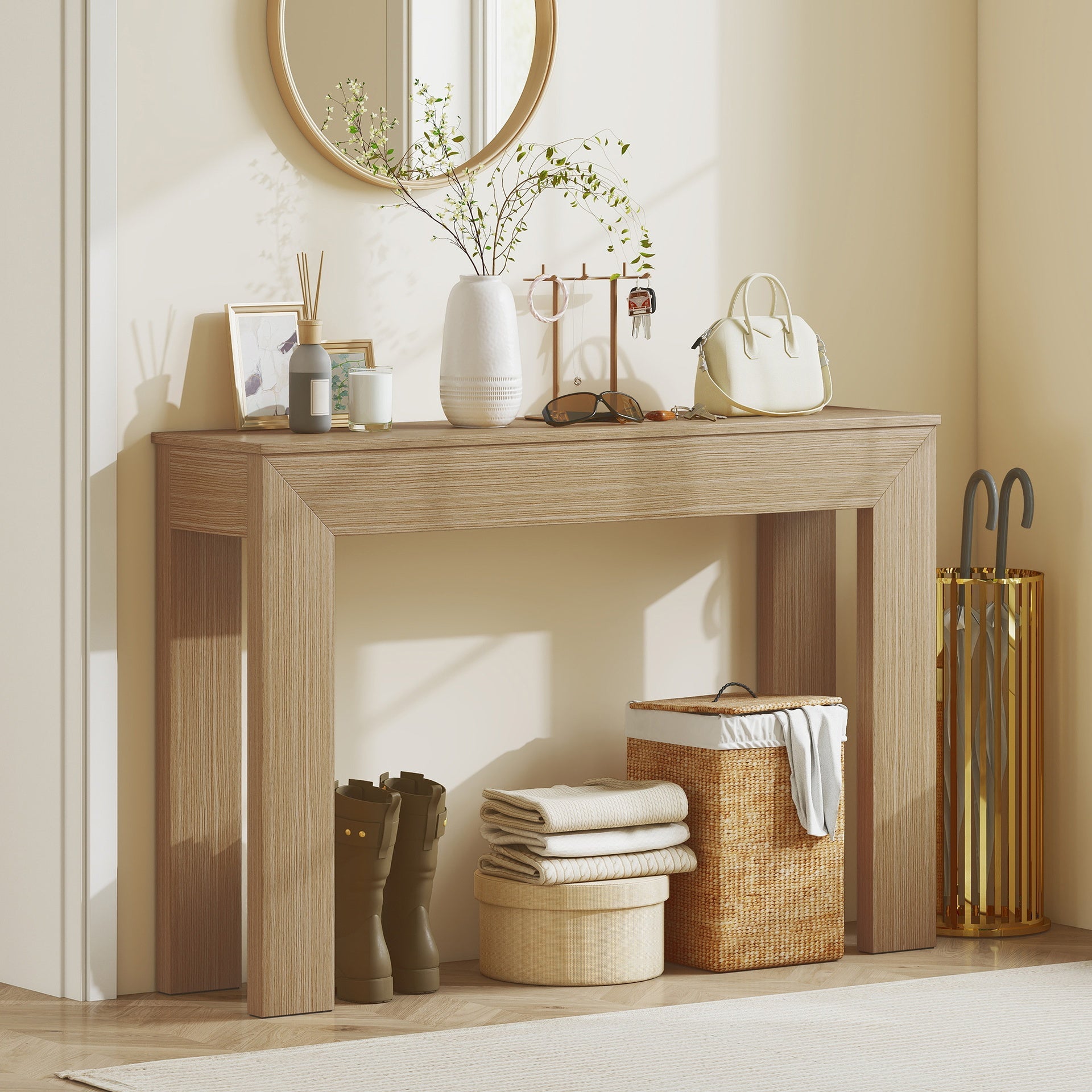 HOMCOM Modern Console Table, 47" Narrow Entryway Table, Natural Wood