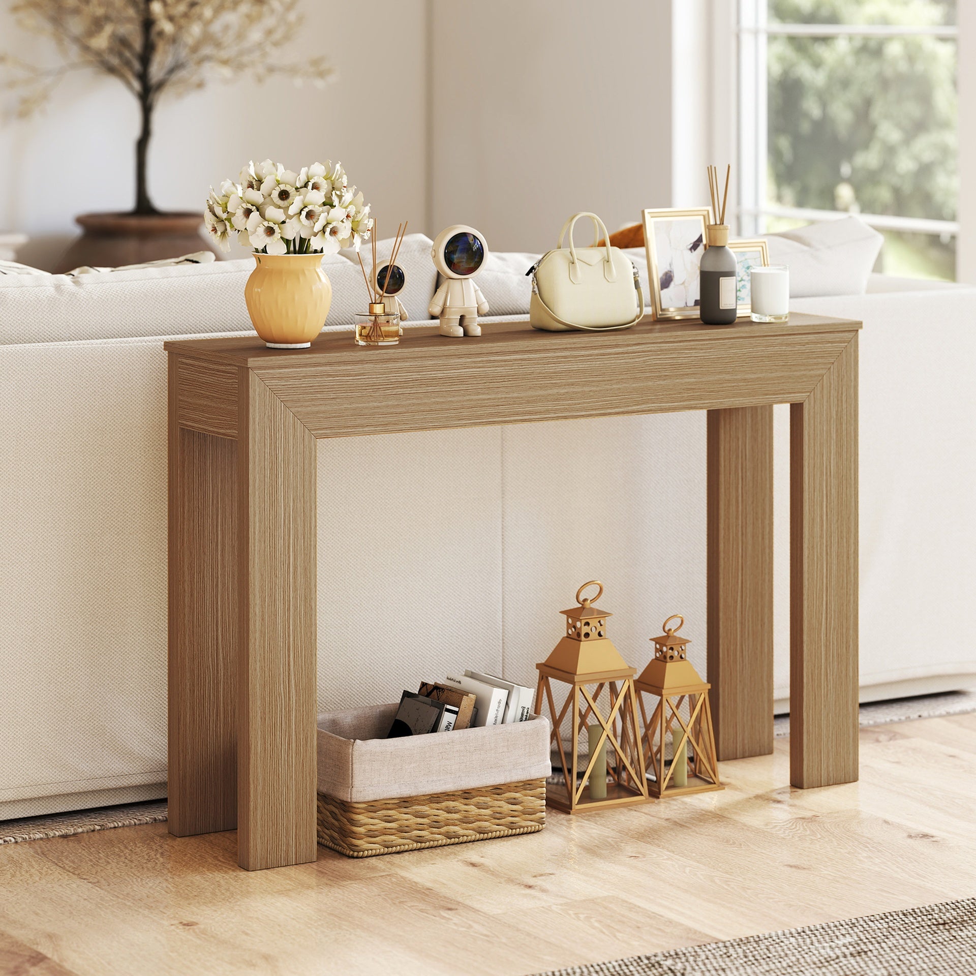 HOMCOM Modern Console Table, 47" Narrow Entryway Table, Natural Wood