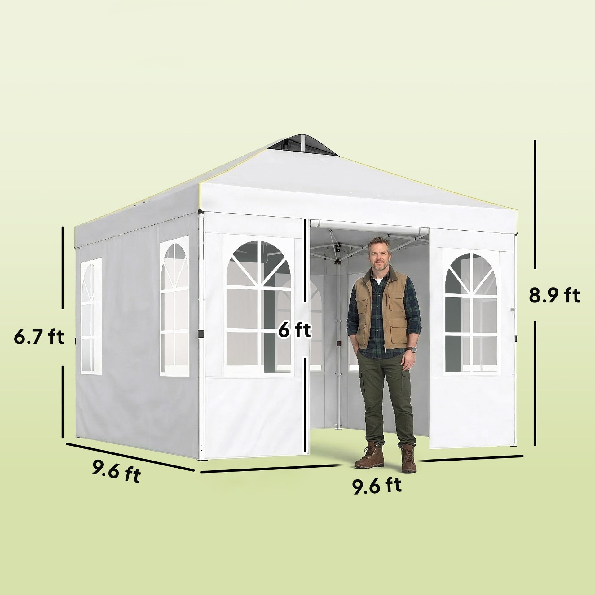 Outsunny 9.6 x 9.6 ft Pop Up Canopy Tent with Sidewalls, One Push Setup, UPF50+ Portable Instant Canopy Shelter, White