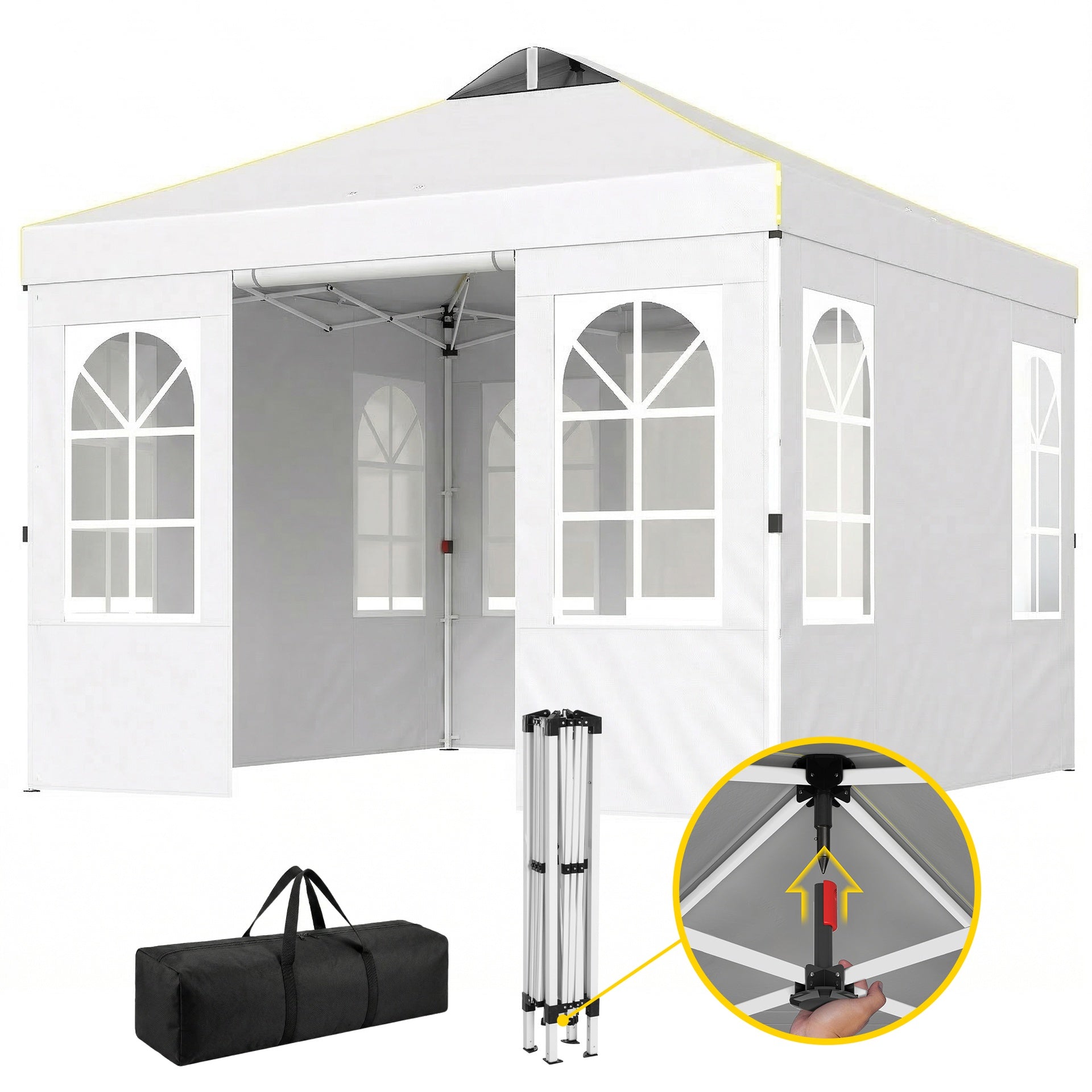 Outsunny 9.6 x 9.6 ft Pop Up Canopy Tent with Sidewalls, One Push Setup, UPF50+ Portable Instant Canopy Shelter, White
