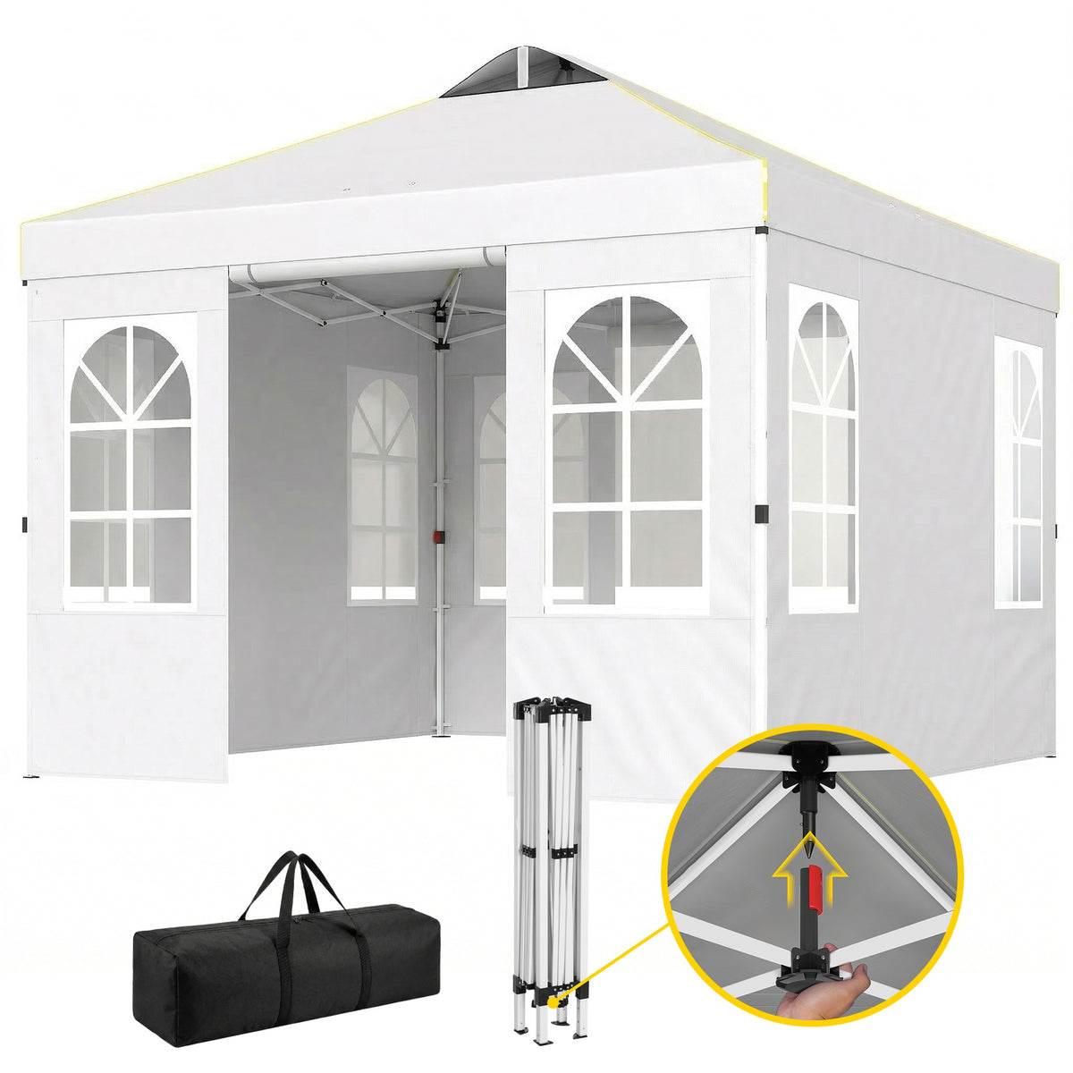 Outsunny 9.6 x 9.6 ft Pop Up Canopy Tent with Sidewalls, One Push Setup, UPF50+ Portable Instant Canopy Shelter, White