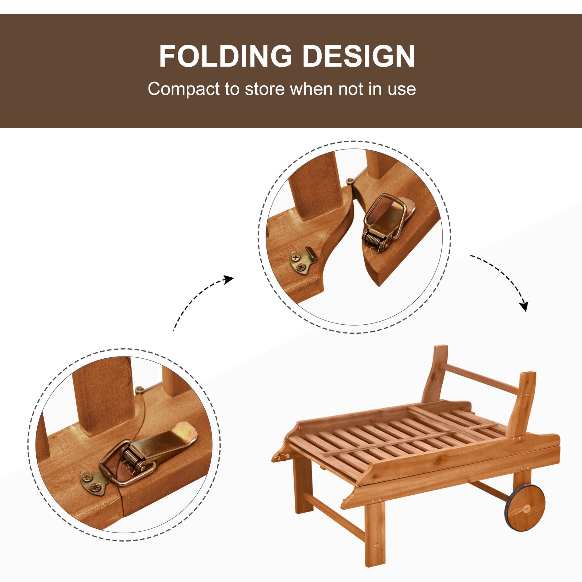 Outsunny Outdoor Folding Chaise Lounge Chair Recliner with Wheels, Acacia Wood Frame - Teak Color