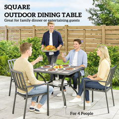Outsunny 37" Square Outdoor Dining Table for 4, Patio Table with Umbrella Hole, Shelf, Faux Wood Top for Garden, Backyard, Gray