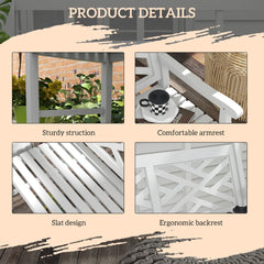 Outsunny Outdoor Garden Bench, Wooden Frame Patio Bench with Geometric Pattern, 43.25 Inch Weatherproof 2-Person Love Seat for Garden, Lawn, Porch, Yard, Work Entryway, White
