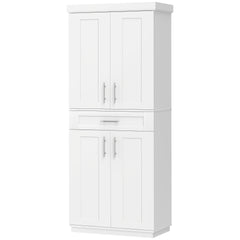 HOMCOM Modern Kitchen Pantry Freestanding Cabinet Cupboard with Doors and Drawer, Adjustable Shelving, White