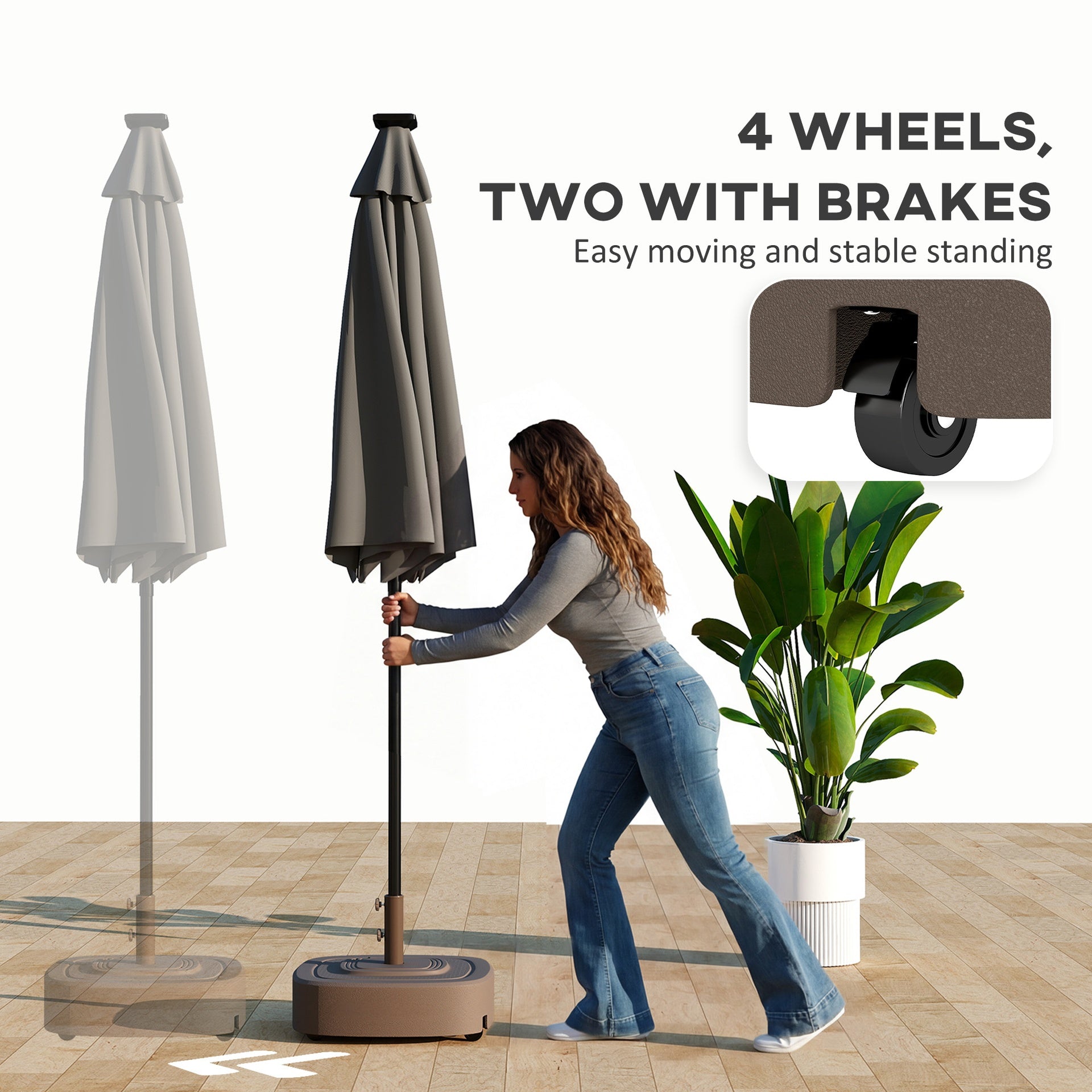 Outsunny Patio Umbrella Base Outdoor Umbrella Stand with Wheels for 1.5"/1.9" Umbrella Poles
