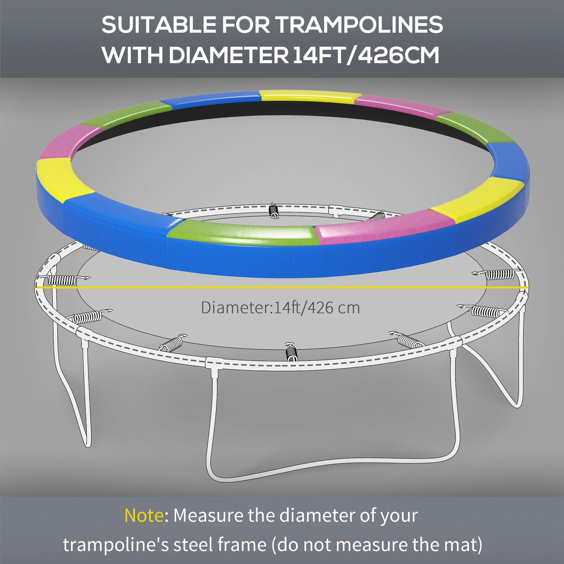 Soozier 14FT Trampoline Spring Cover, Safety Trampoline Pad Replacement, Waterproof and Tear Resistant, All Weather Trampoline Accessories, Multi Color