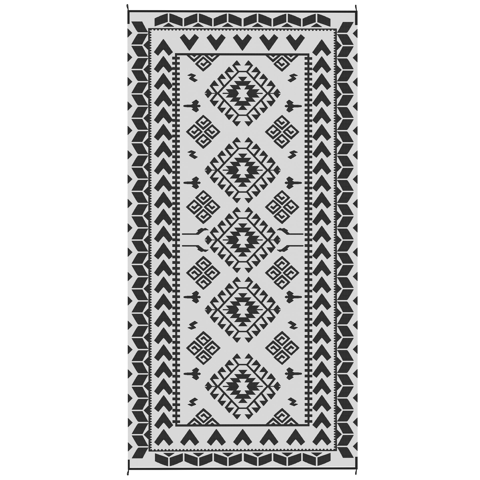 Outsunny Reversible Outdoor Rug, Waterproof Plastic Straw with Carry Bag, 9' x 18', Black & White Rhombus Patchwork