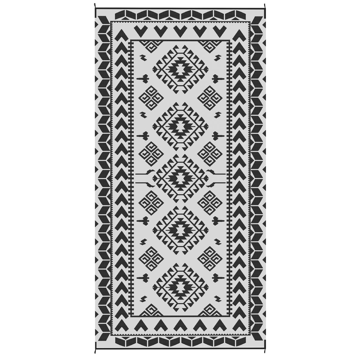 Outsunny Reversible Outdoor Rug, Waterproof Plastic Straw with Carry Bag, 9' x 18', Black & White Rhombus Patchwork