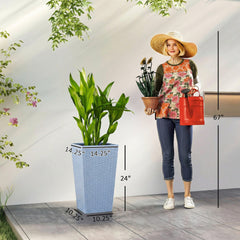Outsunny Tall Planters for Outdoor Plants Set of 3, 24 In Taper Planters with Drainage Holes, Rattan Decor Plant Pots, Light Gray
