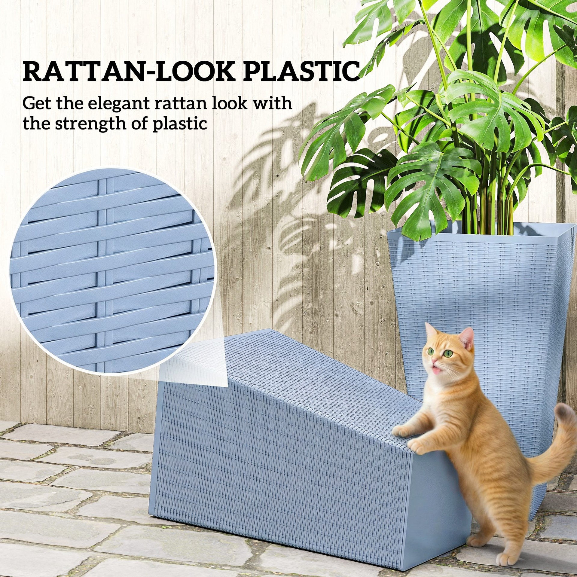 Outsunny Tall Planters for Outdoor Plants Set of 3, 24 In Taper Planters with Drainage Holes, Rattan Decor Plant Pots, Light Gray