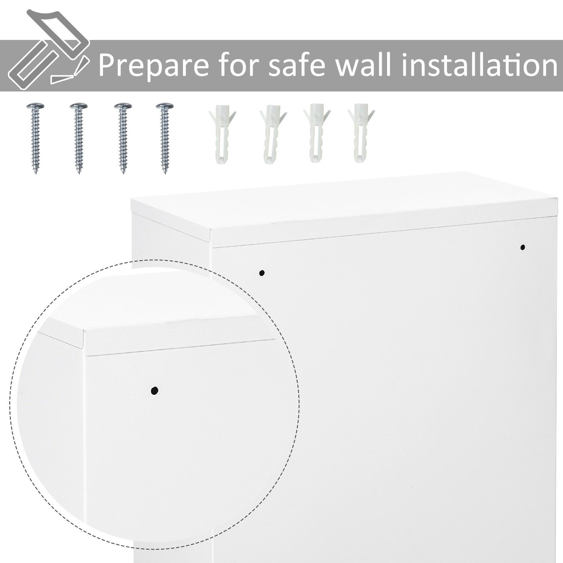 kleankin Steel Wall Mount Medicine Cabinet 3 Tier Emergency Box for Bathroom Kitchen, Lockable with 2 Keys - White