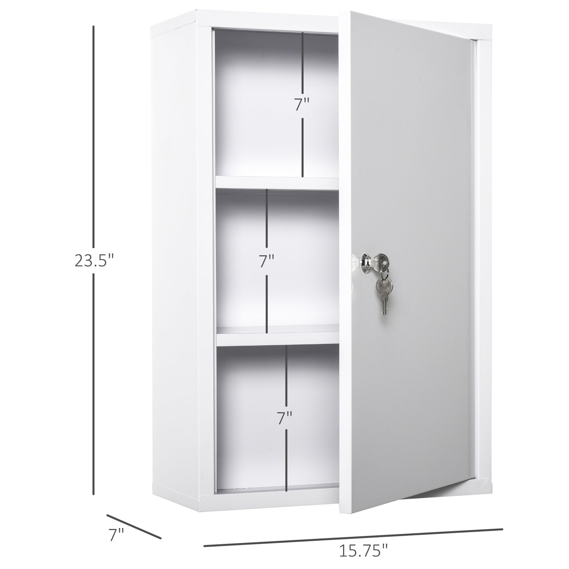 kleankin Steel Wall Mount Medicine Cabinet 3 Tier Emergency Box for Bathroom Kitchen, Lockable with 2 Keys - White