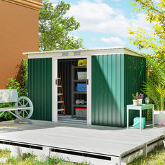 Outsunny 9' x 4' Metal Outdoor Storage Shed, Tool House with Double Lockable Doors for Backyard, Patio, Lawn, Garage, Dark Green