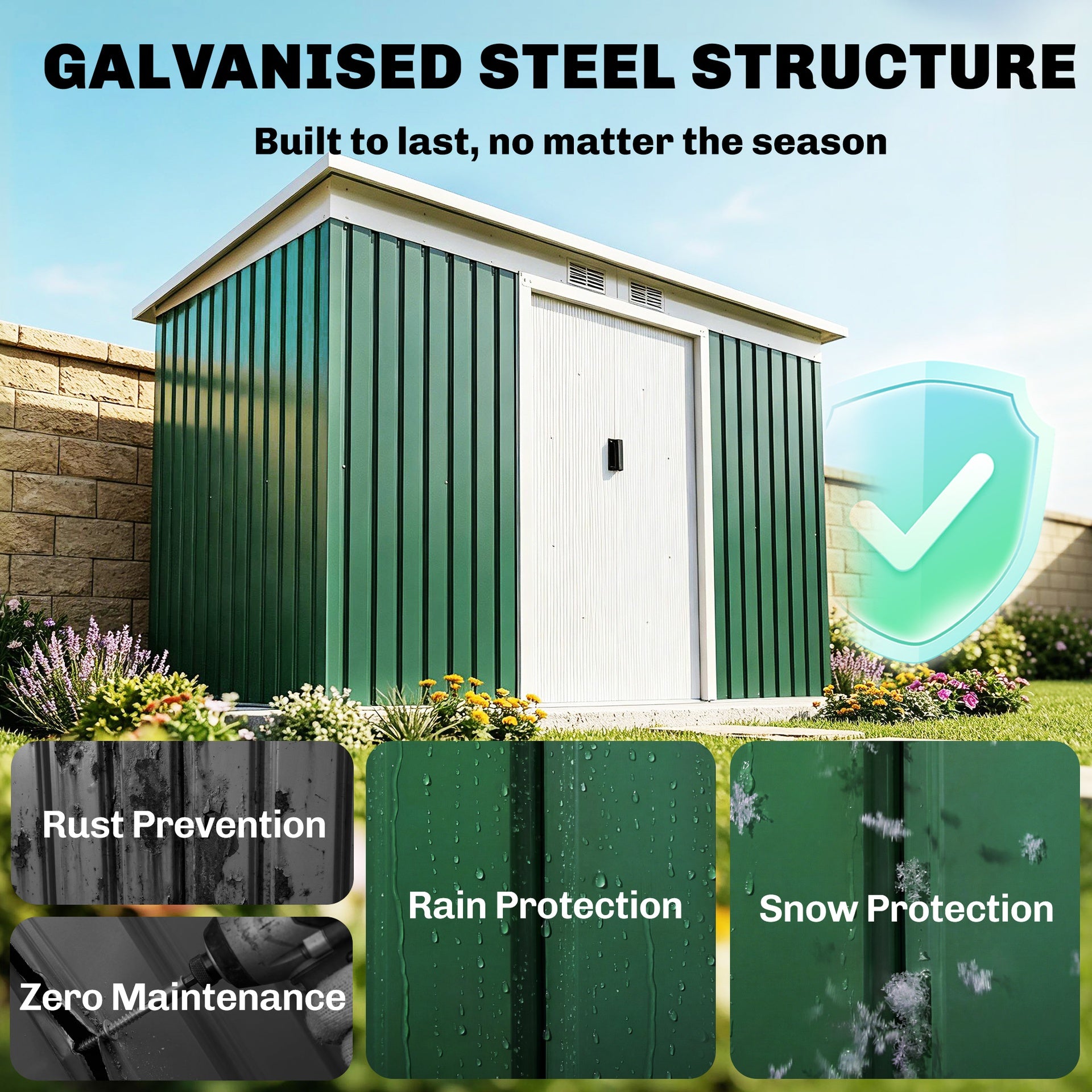Outsunny 9' x 4' Metal Outdoor Storage Shed, Tool House with Double Lockable Doors for Backyard, Patio, Lawn, Garage, Dark Green