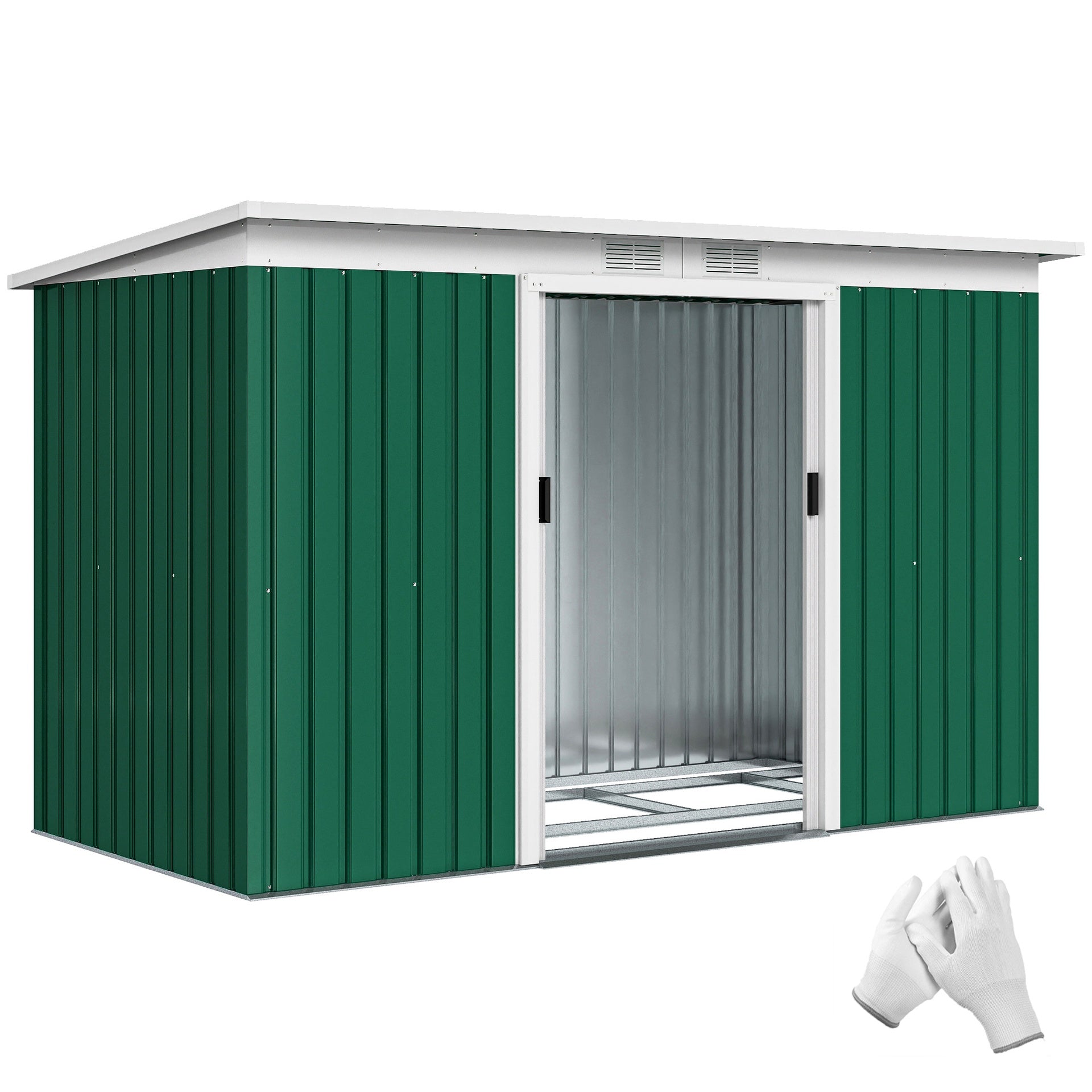 Outsunny 9' x 4' Metal Outdoor Storage Shed, Tool House with Double Lockable Doors for Backyard, Patio, Lawn, Garage, Dark Green