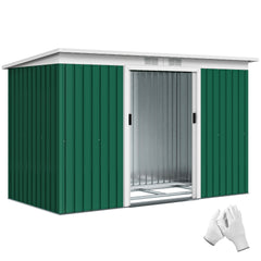 Outsunny 9' x 4' Metal Outdoor Storage Shed, Tool House with Double Lockable Doors for Backyard, Patio, Lawn, Garage, Dark Green