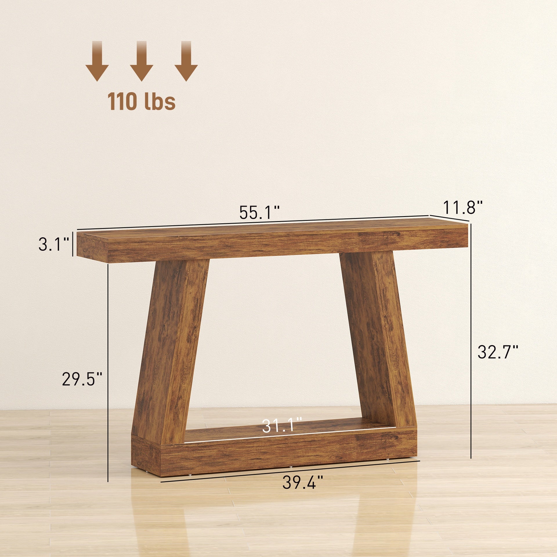 HOMCOM 55" Farmhouse Console Table, 2-Tier Entryway Table with Storage for Hallway, Living Room, Behind Couch, Rustic Brown