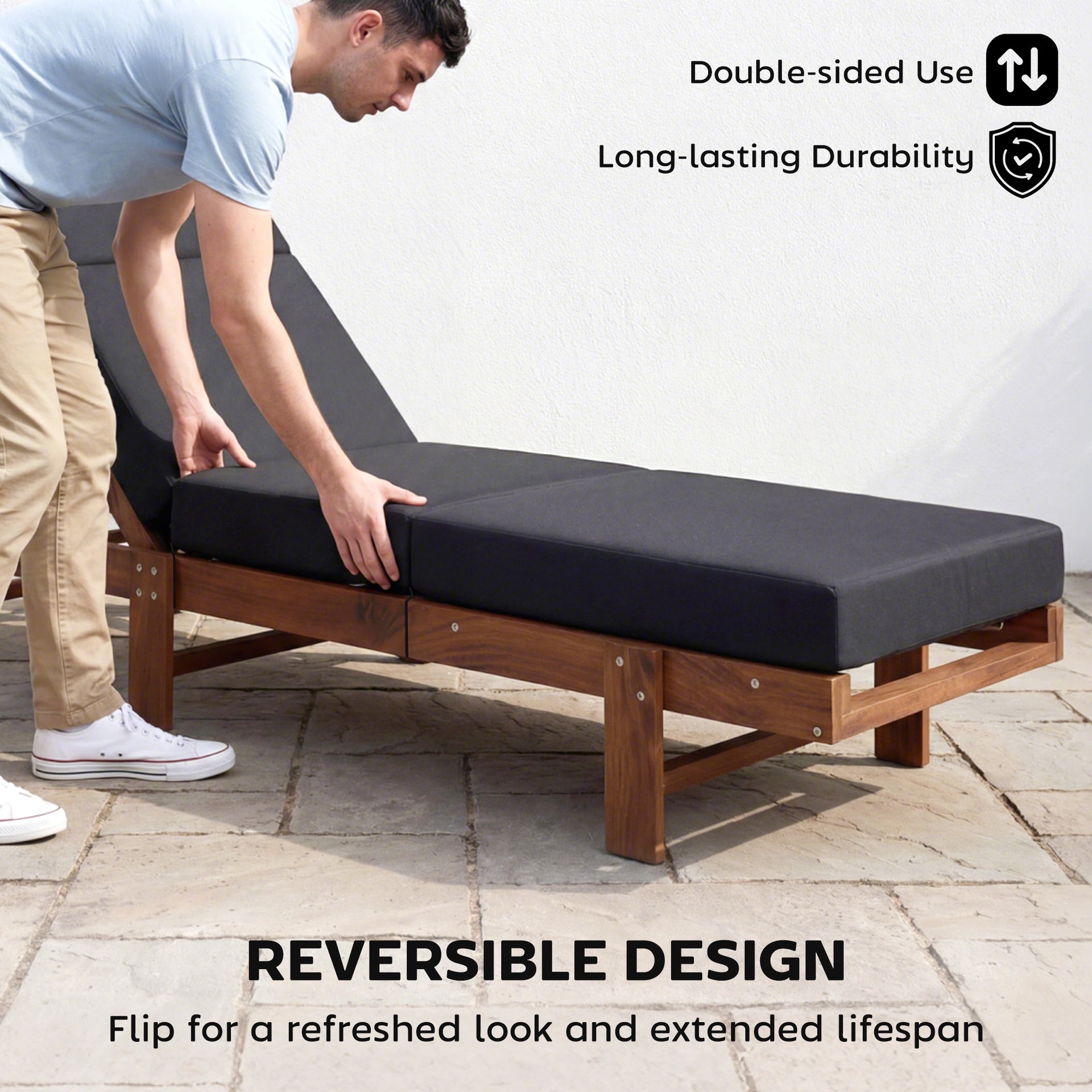 Outsunny Chaise Lounge Cushion, 4" Thick Outdoor Lounge Chair Cushion with Ties for Patio, 21" x 72", Gray