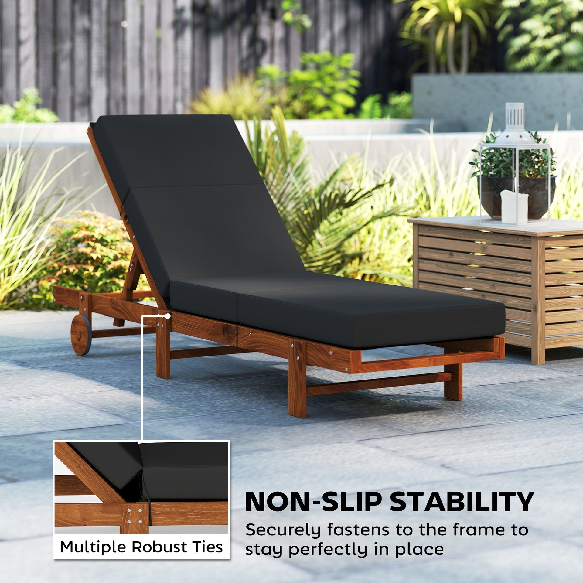 Outsunny Chaise Lounge Cushion, 4" Thick Outdoor Lounge Chair Cushion with Ties for Patio, 21" x 72", Gray