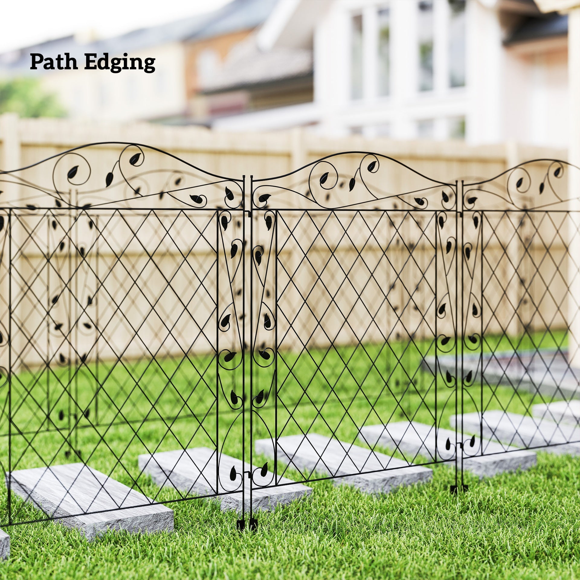 Outsunny Garden Fence, 4 Pack Steel Fence Panels, 11.5' L x 43" H, Rust-Resistant Decorative Border Flower Edging for Yard, Landscape, Patio, Outdoor Decor, Wavey Vines
