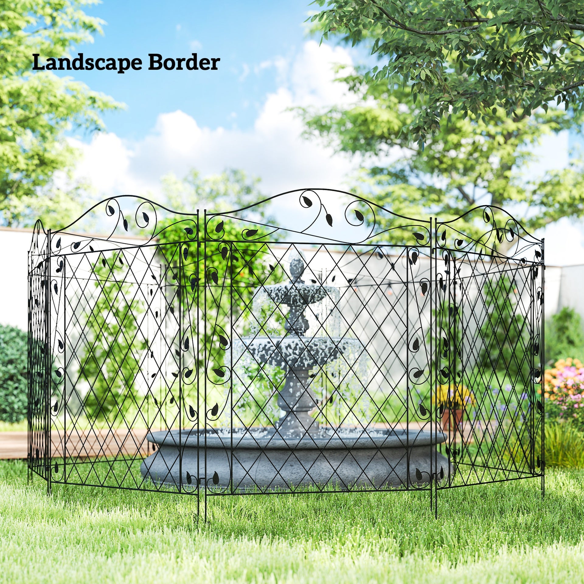 Outsunny Garden Fence, 4 Pack Steel Fence Panels, 11.5' L x 43" H, Rust-Resistant Decorative Border Flower Edging for Yard, Landscape, Patio, Outdoor Decor, Wavey Vines