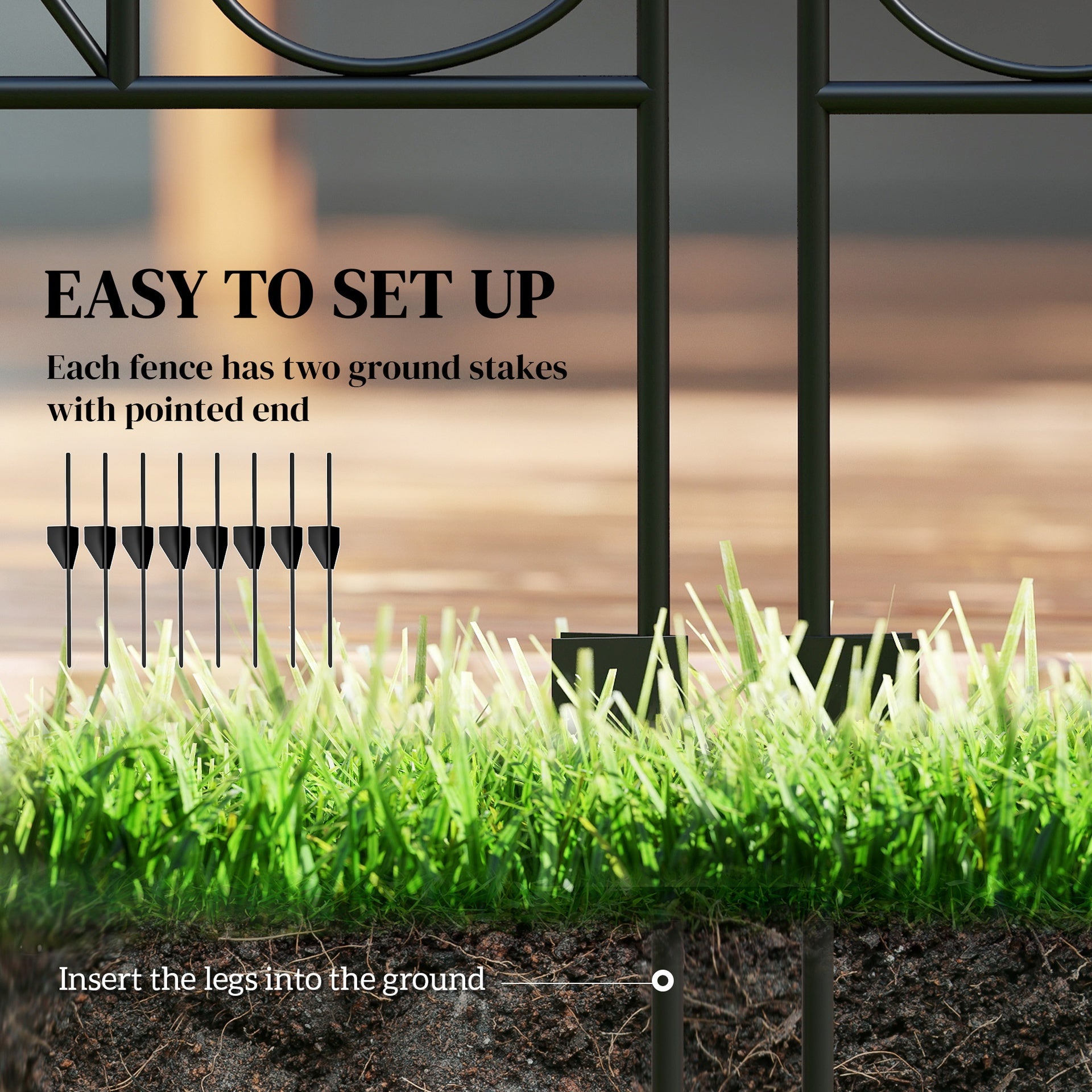 Outsunny Garden Fence, 4 Pack Steel Fence Panels, 11.5' L x 43" H, Rust-Resistant Decorative Border Flower Edging for Yard, Landscape, Patio, Outdoor Decor, Wavey Vines