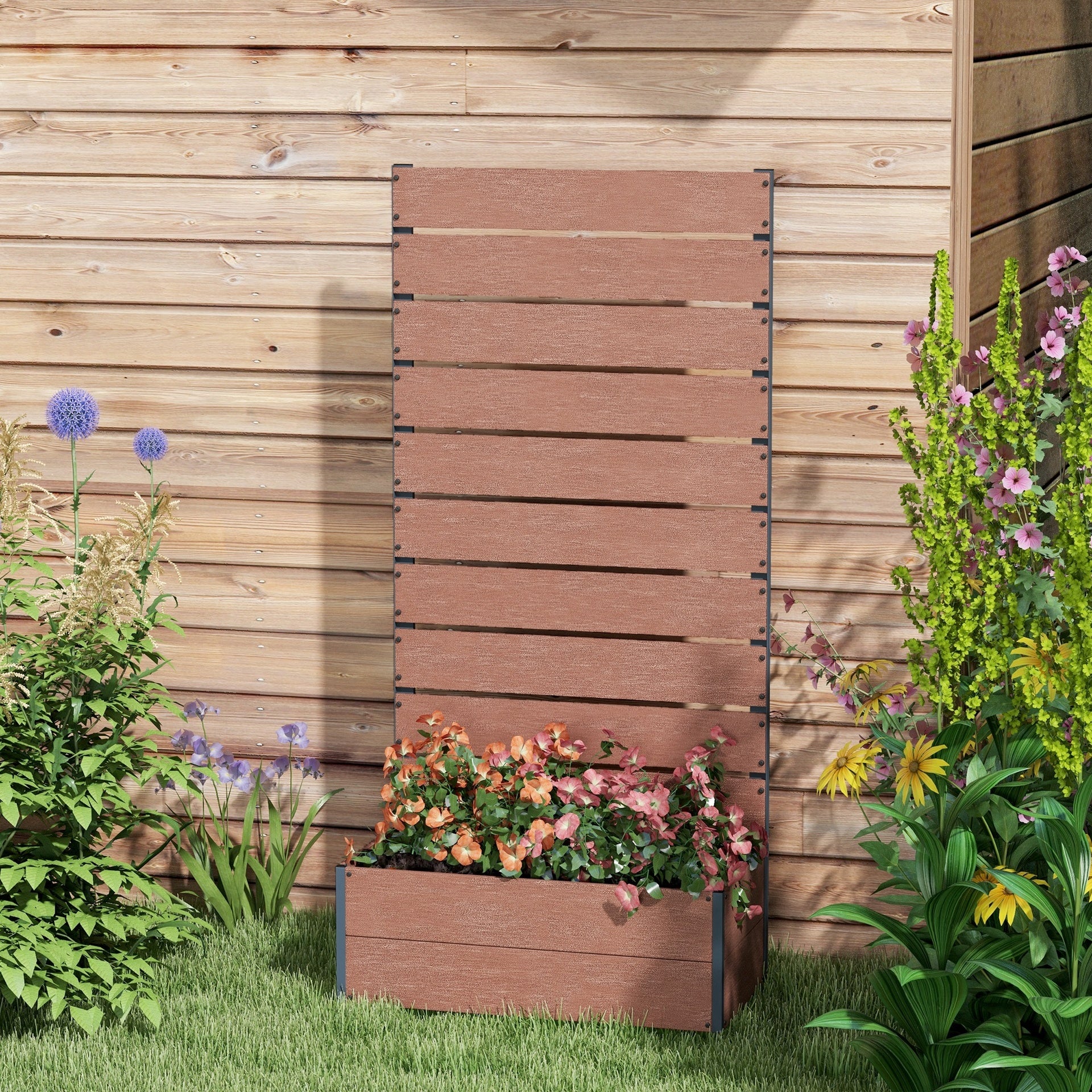 Outsunny Trellis Planter for Climbing Plants, Raised Garden Bed with Trellis, Planter Box for Outdoor, 28.25" x 15" x 59", Brown
