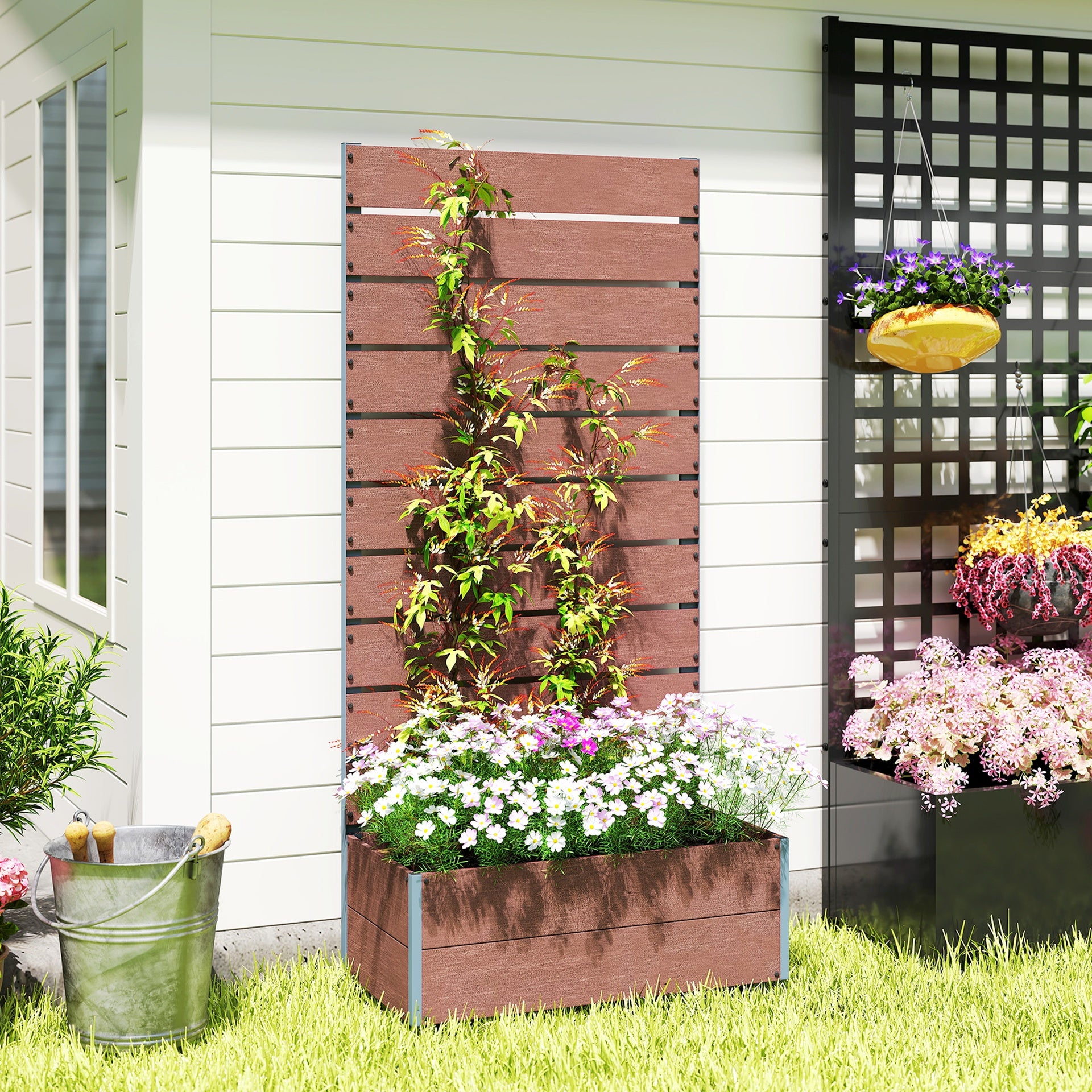 Outsunny Trellis Planter for Climbing Plants, Raised Garden Bed with Trellis, Planter Box for Outdoor, 28.25" x 15" x 59", Brown
