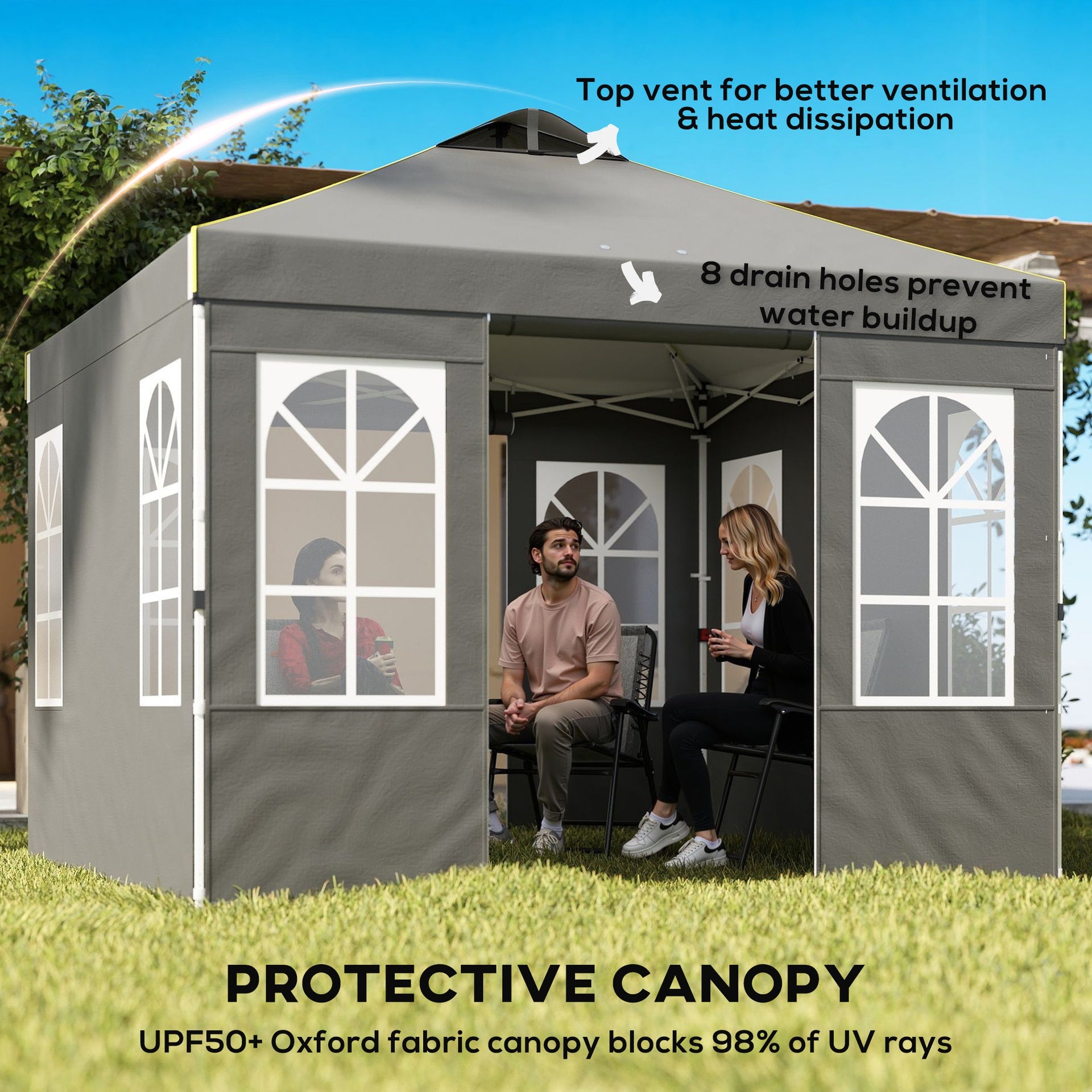 Outsunny 9.6 x 9.6 ft Pop Up Canopy Tent with Sidewalls, One Push Setup, UPF50+ Portable Instant Canopy Shelter, Dark Gray