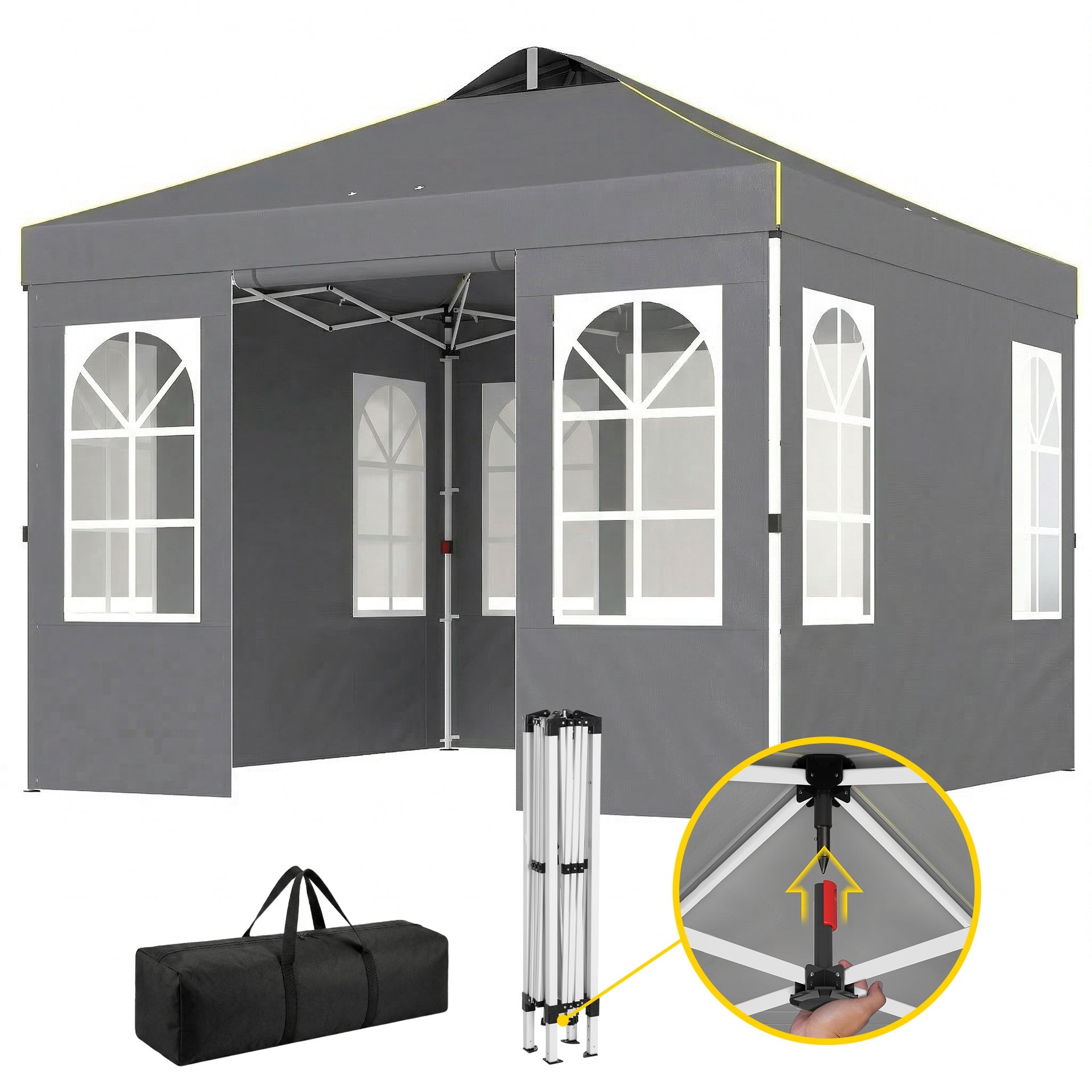 Outsunny 9.6 x 9.6 ft Pop Up Canopy Tent with Sidewalls, One Push Setup, UPF50+ Portable Instant Canopy Shelter, Dark Gray
