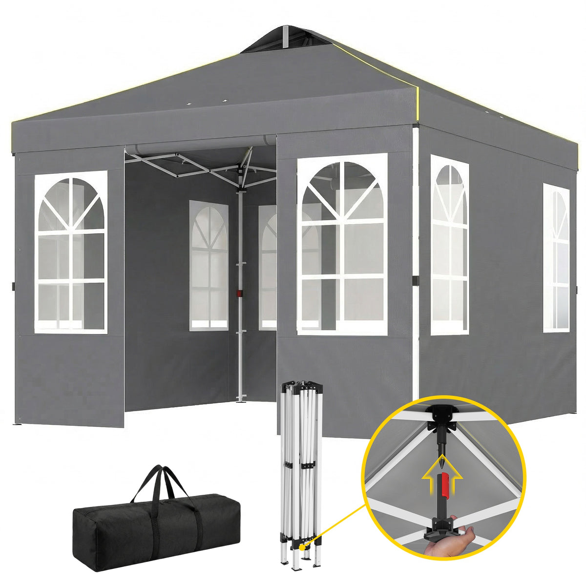 Outsunny 9.6 x 9.6 ft Pop Up Canopy Tent with Sidewalls, One Push Setup, UPF50+ Portable Instant Canopy Shelter, Dark Gray