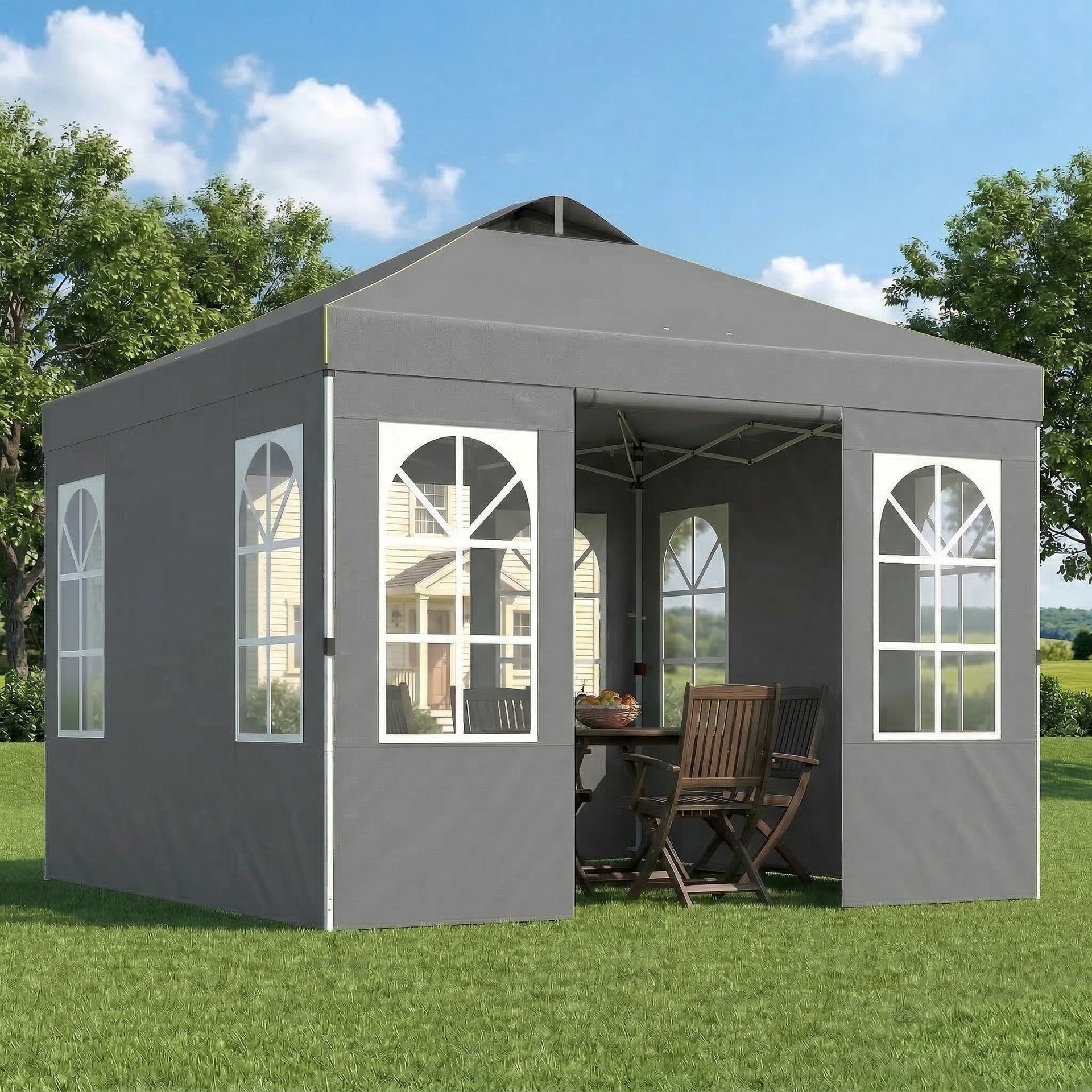 Outsunny 9.6 x 9.6 ft Pop Up Canopy Tent with Sidewalls, One Push Setup, UPF50+ Portable Instant Canopy Shelter, Dark Gray