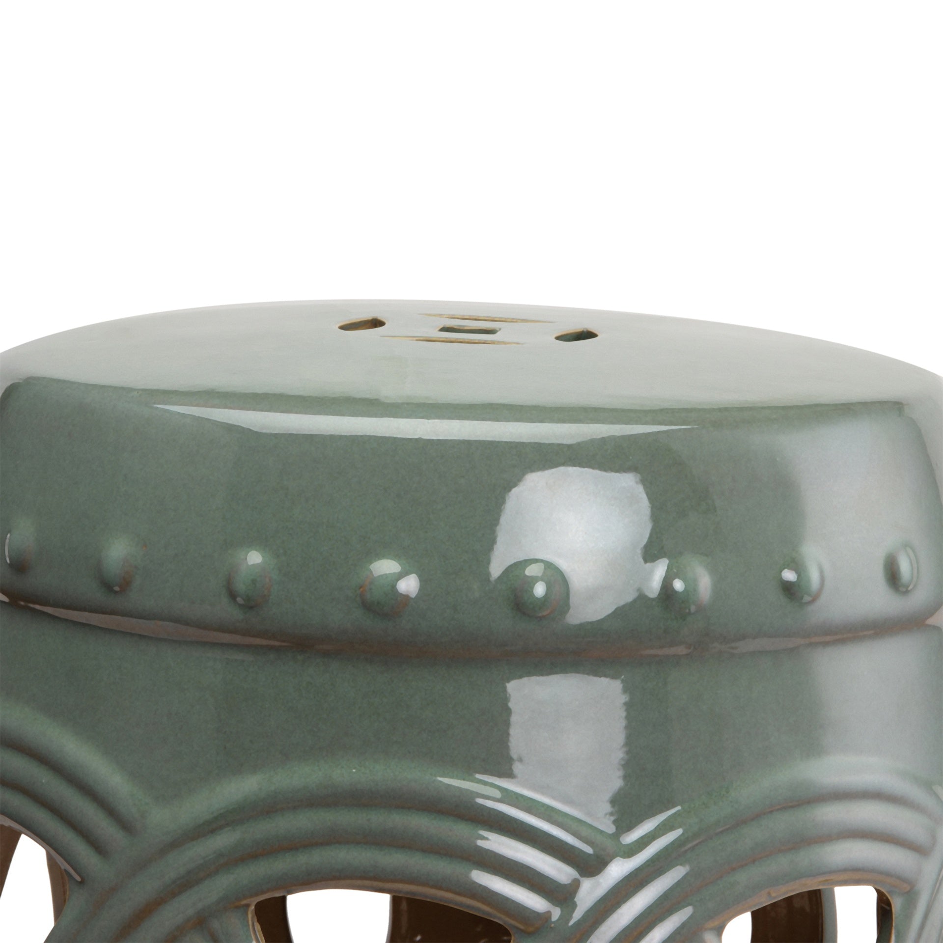 Outsunny 14" x 17" Ceramic Garden Stool with Double-Coin Knotted Ring Design, Glazed Decorative Outdoor Stool, Green