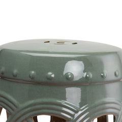 Outsunny 14" x 17" Ceramic Garden Stool with Double-Coin Knotted Ring Design, Glazed Decorative Outdoor Stool, Green
