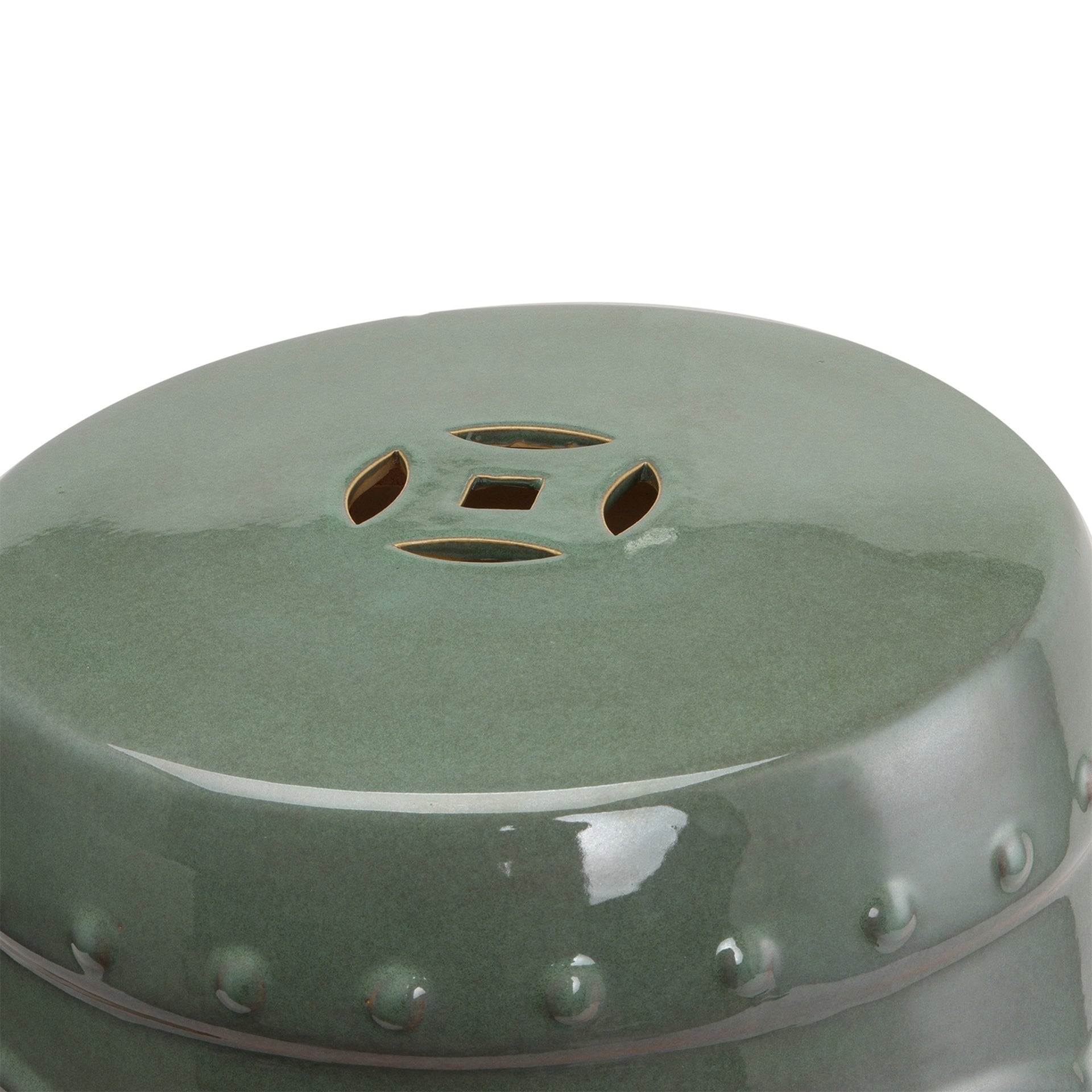 Outsunny 14" x 17" Ceramic Garden Stool with Double-Coin Knotted Ring Design, Glazed Decorative Outdoor Stool, Green